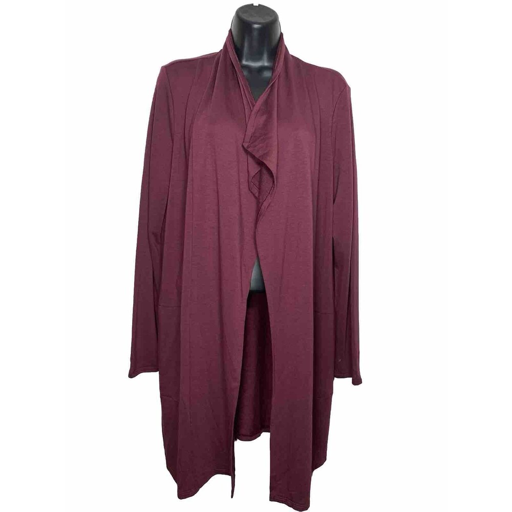J Jill Pure Jill Cardigan Sweater Womens Medium Burgundy Open Front Draped